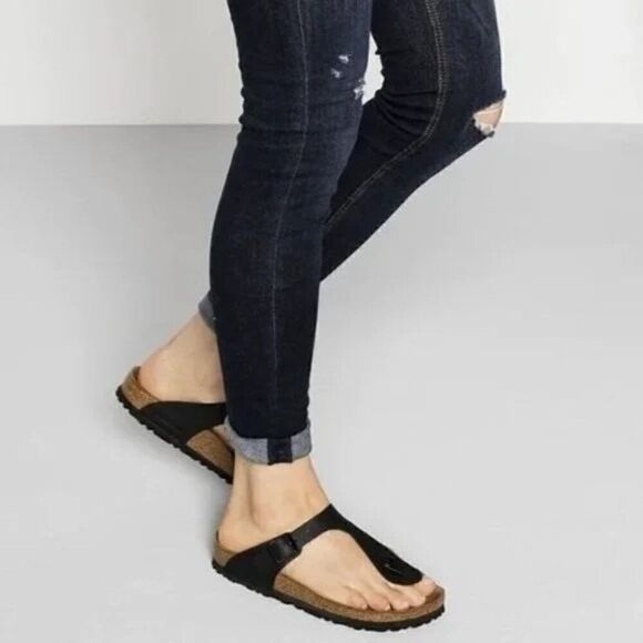 Birkenstock Shoes - Birkenstock Gizeh Birko-Flor Vegan Faux Leather Black Sandals‎ Size 36 Reg 5-5.5
